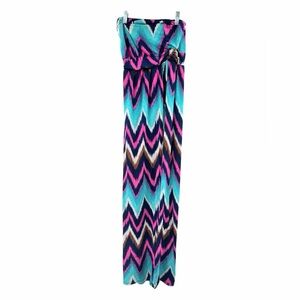 Filly Flair Chevron Strapless Maxi Dress Multicolor Size Small